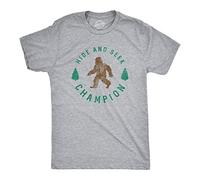 Crazy Dog Tshirts - Mens Hide and Seek Champion T Shirt Funny Bigfoot Tee Humor Cool Graphic Print (Light Heather Grey) - L - Homme