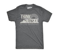Crazy Dog Tshirts - Mens Think Outside Funny No Box Necessary Hiking Camping Vintage Graphic T Shirt (Dark Heather Grey) - M - Homme