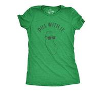 Crazy Dog Tshirts - Womens Dill with It Tshirt Funny Cool Sunglasses Pickle Tee for Ladies (Heather Green) - S - Femme