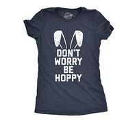 Crazy Dog Tshirts - Womens Don't Worry Be Hoppy Tshirt Funny Easter Bunny Tee (Heather Navy) - M - Femme