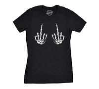 Crazy Dog Tshirts - Womens Flipping The Bones Funny Skeleton Hands Middle Finger Halloween Tshirt (Black) - M - Femme
