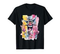 Crazy Face Double Peace Graffiti Pop Portrait Art Graphique T-Shirt