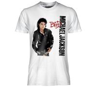 CRAZY FOR ROCK Michael Jackson T-shirt officiel Bad. T-shirt unisexe en coton. Coupe classique pour adulte et garçon, Blanc, X-Small