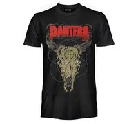 CRAZY FOR ROCK Panthère T-shirt officiel Steer Skull T-shirt unisexe en coton. Coupe classique pour adulte et garçon, Noir , Large