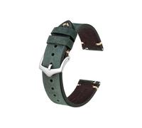 Crazy Horse - bracelet de montre en cuir, 18mm, 20mm, 22mm, adapté à la montre for Huawei/Samsung Galaxy Gear, noir vert marron (Color : Green-Silver Buckle, Size : 18mm)