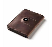 Crazy Horse Craft, AirTag Portefeuille passeport - Cuir italien tanné végétal, feutre de laine, porte-cartes de voyage, porte-carte Air Tag, couverture de documents d'identité, Bois marron, 10.5 x 14