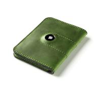 Crazy Horse Craft, AirTag Portefeuille passeport - Cuir italien tanné végétal, feutre de laine, porte-cartes de voyage, porte-carte Air Tag, couverture de documents d'identité, Vert sapin, 10.5 x 14 x