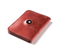Crazy Horse Craft, AirTag Portefeuille passeport - Cuir italien tanné végétal, feutre de laine, porte-cartes de voyage, porte-carte Air Tag, couverture de documents d'identité, Rouge Fragola, 10.5 x