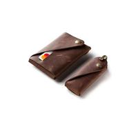 Crazy Horse Craft, Ensemble portefeuille et porte-clés minimaliste, marron classique, porte-cartes, petit trousseau de clés, étui à cartes, kit porte-clés, Bois marron, Small - for keys up to 7.5 cm
