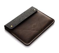 Crazy Horse Craft Housse en cuir italien véritable pour MacBook Pro 14" avec M1/M2 - Bois marron - Étui en feutre de laine vintage pour ordinateur portable Mac