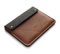 Crazy Horse Craft Housse en cuir italien véritable pour MacBook Pro 16" avec M1/M2 - Marron classique - Étui vintage en feutre de laine pour ordinateur portable Mac