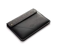 Crazy Horse Craft Housse en cuir italien véritable pour MacBook Pro 16" avec M1/M2 - Noir carbone - Étui vintage en feutre de laine pour ordinateur portable Mac