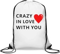 Crazy in Love with You Sac de gym décontracté avec cordon de serrage Motif cœur Blanc