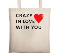 Crazy in Love with You Sac fourre-tout en coton écologique Motif cœur Beige