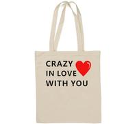 Crazy in Love with You Sac fourre-tout en coton naturel Motif cœur Blanc