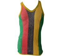 CRAZY LIZARD Gilet à cordes RASTA dans les couleurs RASTA classiques. Rasta Mesh Marina Gilets avec Garniture JAUNE Hommes avec String Muscle Gilet Jamaïcain Vêtements Mesh Marina
