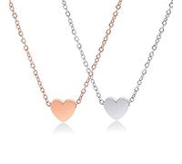 Crazy-M 2 pcs chaîne Collier Coeur avec Pendentif Coeur pour Femmes Amour Coeur Princesse Femmes Belle chaîne avec chaîne de Dames discrète avec Pendentif Coeur en Argent et Or Rose chaîne plaquée en