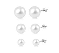 Crazy-M 3 Paires de Boucles d'oreilles en Argent 925 pour Femmes - Perles d'eau Douce Blanches 6mm / 8mm / 10mm - Bijoux pour Oreilles