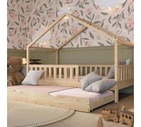 Crazy Pine Lit Cabane avec Tiroir Lit Crazy House 90x190 cm Naturel | Lit d’appoint coulissant sur roulettes - crée facilement un deuxième couchage en quelques instants.