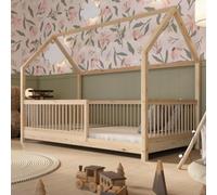 Crazy Pine Lit Cabane Montessori Crazy Folly 90x200 cm - Naturel | Pieds réglables en hauteur 6,7 ou 19,5 cm - pour adapter le lit et gagner en rangement sous le cadre.