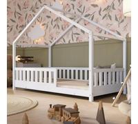 Crazy Pine Lit Cabane Montessori Crazy House 90x190 cm - Blanc | Pieds réglables en hauteur 6,7 ou 19,5 cm - pour adapter le lit et gagner en rangement sous le cadre.