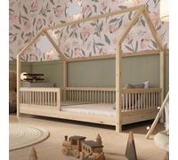 Crazy Pine Lit Cabane Montessori Crazy Polly 90x200 cm - Naturel | Pieds réglables en hauteur 6,7 ou 19,5 cm - pour adapter le lit et gagner en rangement sous le cadre.
