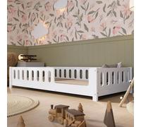 Crazy Pine Lit d'enfant 90x190 cm - Lit de sol Montessori blanc en MDF - Lit pour tout-petits avec bords arrondis, entrée à droite - Crazy Ethan
