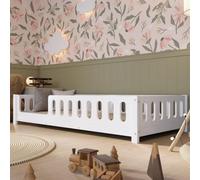 Crazy Pine Lit enfant 190 x 90 cm - Lit Montessori à sol blanc avec barrière en MDF - Sans danger pour les petits enfants avec bords arrondis - Entrée à gauche - Crazy Ethan