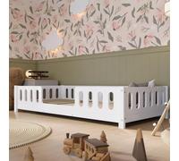 Crazy Pine Lit Enfant 190x100 cm - Lit Montessori au Sol Blanc avec Barrière en MDF - Lit Sécurisé pour Tout-Petit avec Bords Arrondis - Entrée à Centrale - Montage Facile - Crazy Ethan