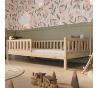 Crazy Pine Lit Enfant 200x120 cm - Lit Montessori au Sol Haut en Bois avec Barrière - Lit Sécurisé pour Tout-Petit - Design Scandinave, Montage Facile - Crazy Basic