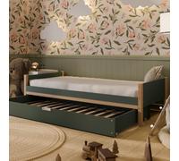 Crazy Pine Lit Enfant 90x190 cm - Lit Classique en Bois Composite (LHDF), Vert Forêt, Pieds en Pin, Tête/Pied de Lit, avec tiroir avec Fonction Couchage - Montage Facile - Crazy Axel