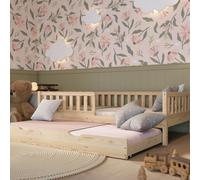 Crazy Pine Lit Enfant avec Tiroir fonction couchage 190x100 cm - Montessori en Bois Massif avec Barrièreamovible - Sécurisé pour Tout-Petit - Design Scandinave, Montage Facile - Crazy Basic