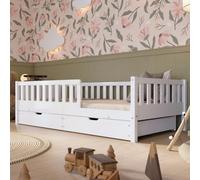 Crazy Pine Lit Enfant avec Tiroirs Montessori Crazy Basic 120x200 cm Blanc | Deux tiroirs spacieux (100x90x19 cm) offrent un rangement pratique pour jouets, vêtements et linge de lit.