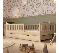 Crazy Pine Lit Enfant avec Tiroirs Montessori Crazy Basic 90x200 cm Nature | Deux tiroirs spacieux (100x90x19 cm) offrent un rangement pratique pour jouets, vêtements et linge de lit.