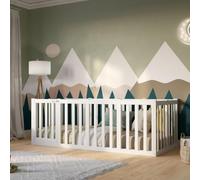 Crazy Pine Lit Enfant Montessori Crazy John 190x120 cm - Blanc | Barrières de 68 cm pour une sécurité optimale et un sommeil calme et protégé.