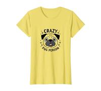 Crazy Pug Person Funny Dog Lover, Cadeau avec Empreintes de Pattes T-Shirt, Femme, Citron, 3XL