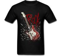 Crazy Rock Men Black T Shirt Broken Guitar Print Guys Short Sleeve Tee Shirts Music Band Team Top Custom Company Black Manches Courtes(X-Large)