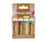 Crazy Rumors Barista Mix Lot de 4 baumes à lèvres (Amaretto, vanille française, grain de café et chai épicé), 100 % naturel, végétalien, à base de plantes, fabriqué aux États-Unis :