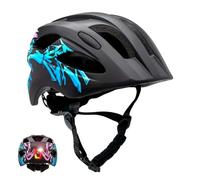 Crazy Safety Casque de vélo pour Enfant Motif Graffiti Noir/Bleu | Casque de vélo pour Enfants âgés de 6 à 12 Ans pour vélo, Skateboard, VTT, Patins, feu arrière Rechargeable par USB |