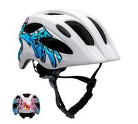 Crazy Safety Casque vélo Enfant Cool Graffiti Blanc et Bleu | Casque vélo Enfants 6 à 12 Ans pour vélo, Skateboard, Rollers | Feu arrière Rechargeable par USB | Casque vélo Ajustable de 54 à 58 cm