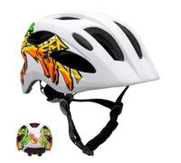 Crazy Safety Casque vélo Enfant Cool Graffiti Blanc et Jaune | Casque vélo Enfants 6 à 12 Ans pour vélo, Skateboard, Rollers | Feu arrière Rechargeable par USB | Casque vélo Ajustable de 54 à 58 cm