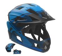 Crazy Safety Casque Vélo Intégral - Bleu | pour VTT, BMX, Skateboard | Casque Enfant avec mentonnière Amovible | Casque intégral et Standard | Casque de Motocross Taille M 54-57 cm