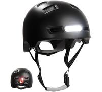 Crazy Safety Vertigo Casque De Vélo Noir Mat Lumière Avant Et Arrière USB | Casque pour Trottinette, Skateboard, Rollers et Vélo BMX, Casque de Vélo de Ville pour Hommes et Femmes | M 54-57cm