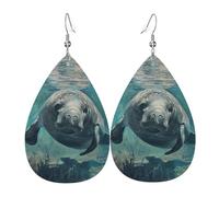 Crazy Save Boucles d'oreilles pendantes double face avec imprimé lamantin pour femme toutes les occasions