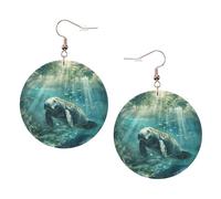 Crazy Save Manatee Boucles d'oreilles rondes imprimées pour femme, 1 paire de boucles d'oreilles percées en cuir léger, bijoux tendance, cadeaux pour femmes et filles, One Size, Polyester