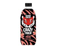 CRAZY TIGER Boisson Énergisante Saveur Pêche - Format 1 Litre - Bouteille PET avec Caféine, Taurine et Vitamines B3, B5, B6 - Édition Limitée Sans Sucre - Lot de 4