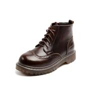 CrazycatZ Bottines brogues classiques pour femme, style combat à lacets, noir et marron en cuir, marron, 38 EU