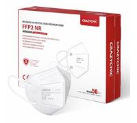 CRAZYCHIC - 100x Masque FFP2 NR Blanc Certifié Norme CE EN149 - Masque de Protection Respiratoire - Haute Filtration 5 Couches Filtrantes - Hypoallergénique - Emballage individuel - Boîte 100 pcs