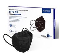 CRAZYCHIC - 10x Masque FFP2 NR Noir Certifié Norme CE EN149 - Masque de Protection Respiratoire - Haute Filtration 5 Couches Filtrantes - Hypoallergénique - Emballage individuel - Boîte 10 pcs