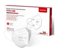 CRAZYCHIC - 20x Masque FFP2 NR Blanc Certifié Norme CE EN149 - Masque de Protection Respiratoire - Haute Filtration 5 Couches Filtrantes - Hypoallergénique - Emballage individuel - Boîte 20 pcs
